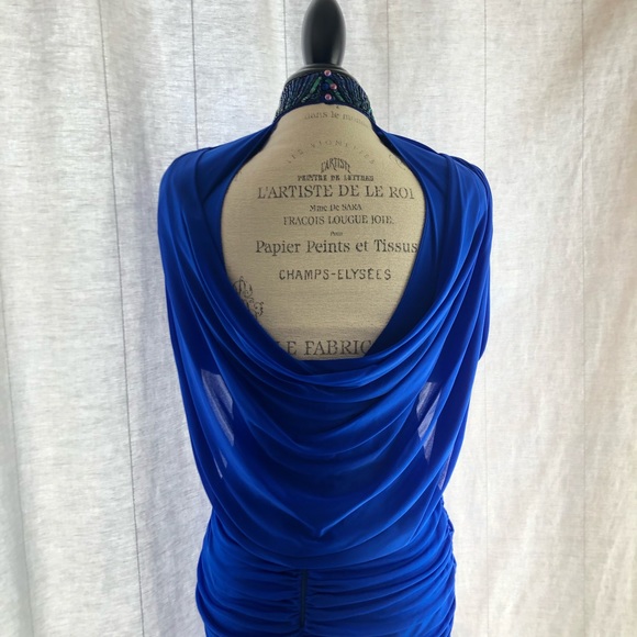 Vintage Sequin Neckline Ruched Shoulder Padded Midi Dress - Picture 8 of 15